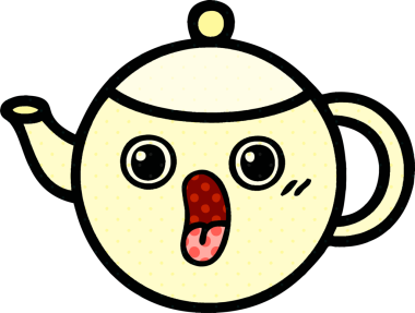 Bir insan tarafından çizilmiş çay demliğinin çizgi romanı.