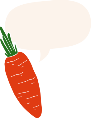 Bir insan tarafından çizilmiş, konuşma baloncuklu havuç.