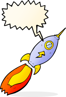 bir insan tarafından çizilmiş konuşma balonlu çizgi film roketi