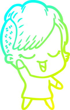 Bir insan tarafından çizilmiş mutlu çizgi film kızı çizimi.