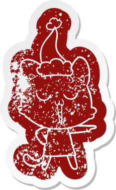 Bir insan tarafından çizilmiş Noel Baba şapkasıyla şarkı söyleyen bir kedinin sıkıntılı karikatürü.