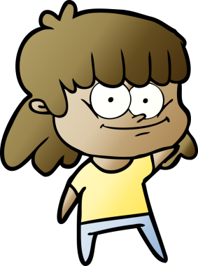 Bir insan tarafından çizilmiş gülümseyen çizgi film kızı.