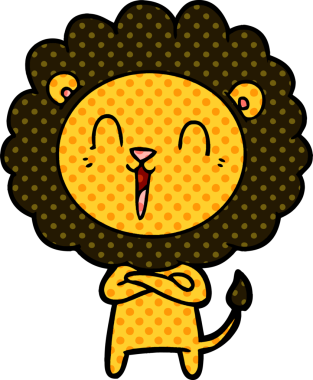 Bir insan tarafından çizilmiş gülen aslan çizgi filmi.