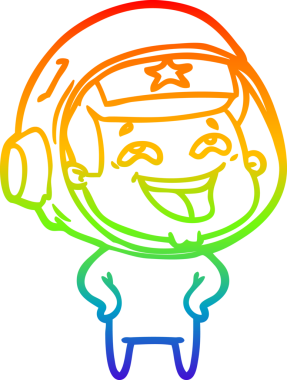 Gökkuşağı gradyan çizgi çizimi Bir insan tarafından çizilmiş gülen astronot