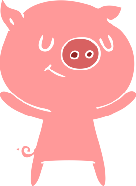 Bir insan tarafından çizilmiş mutlu düz renkli çizgi film domuzu