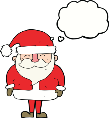 Bir insan tarafından çizilmiş düşünce baloncuklu Noel Baba çizgi filmi.