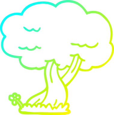 Bir insan tarafından çizilmiş bir karikatür ağacının soğuk gradyan çizimi