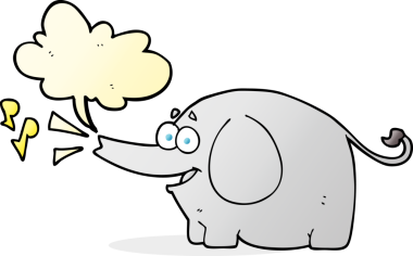 Bir insan tarafından çizilmiş serbest konuşma balonu karikatürü trompetçi fil.