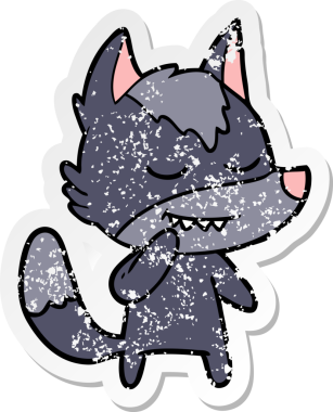 Bir insan tarafından çizilmiş dost canlısı bir kurdun sıkıntılı çıkartması.