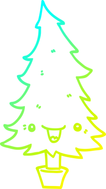 Soğuk gradyan çizgisi bir insan tarafından çizilmiş şirin bir karikatür Noel ağacı.