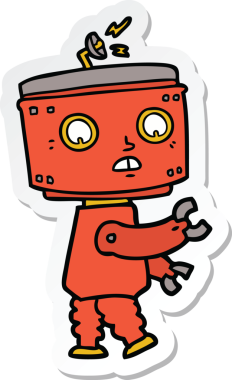 Bir insan tarafından çizilmiş robot karikatür çıkartması.