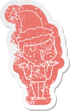 Bir insan tarafından çizilmiş Noel Baba şapkası takan mutlu bir çocuğun garip karikatürü.