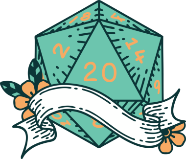 Retro Dövme Biçimi Doğal 20 D20 zar bir insan tarafından çizildi