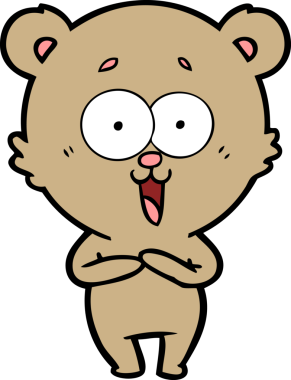 Bir insan tarafından çizilmiş gülen oyuncak ayı çizgi filmi.