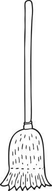 Bir insan tarafından çizilmiş siyah beyaz çizgi film süpürme fırçası.
