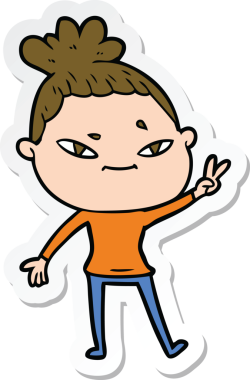 Bir insan tarafından çizilmiş bir karikatür kadının çıkartması.