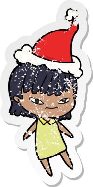 Bir insan tarafından çizilmiş Noel Baba şapkası giymiş bir kadının el yazısı.