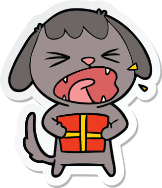 Bir insan tarafından çizilmiş Noel hediyeli şirin bir köpeğin çıkartması.