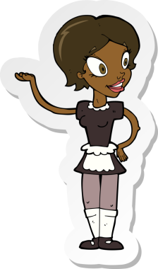 Bir insan tarafından çizilmiş hizmetçi kostümlü bir kadının çıkartması.