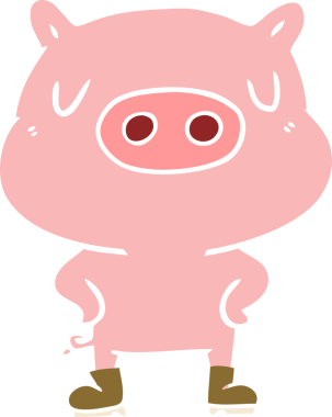 Bir insan tarafından çizilmiş düz renkli çizgi film domuz çizimi.