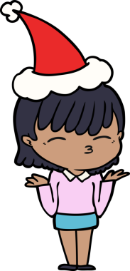 Bir insan tarafından çizilmiş Noel Baba şapkası giyen bir kadının el çizimi.