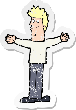 Bir insan tarafından çizilmiş mutlu bir adamın karikatür yapıştırması.