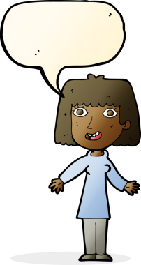 Bir insan tarafından çizilmiş konuşma balonlu mutlu kadın çizgi filmi.