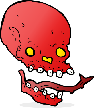 Bir insan tarafından çizilmiş ürkütücü bir kafatası.