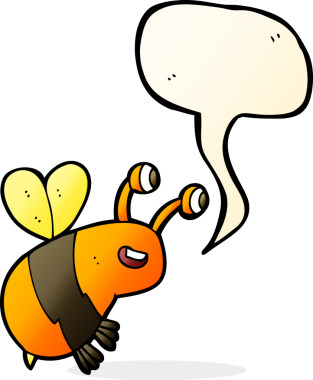 bir insan tarafından çizilmiş konuşma balonlu mutlu bir arı.