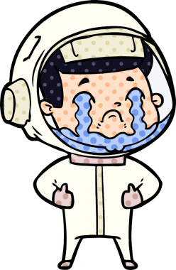 Bir insan tarafından çizilmiş ağlayan astronot çizgi filmi.
