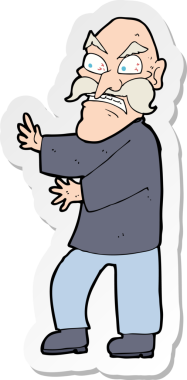 Bir insan tarafından çizilmiş kızgın yaşlı bir adamın çıkartması.