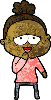 Bir insan tarafından çizilmiş mutlu yaşlı kadın çizgi filmi.