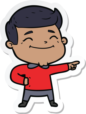 Bir insan tarafından çizilmiş mutlu bir çizgi film karakterinin çıkartması.