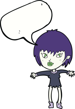 Bir insan tarafından çizilmiş konuşma balonu olan vampir kız.