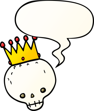 Bir insan tarafından çizilmiş, konuşma baloncuklu bir kafatası.