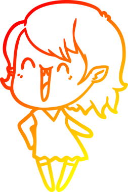 Bir insan tarafından çizilmiş sevimli, mutlu bir vampir kızın çizgi çizimi.