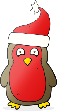 Bir insan tarafından çizilmiş Noel şapkasıyla serbest çizilmiş bir karikatür.