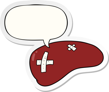 karaciğeri bir insan tarafından çizilmiş konuşma kabarcığı etiketi ile onardı.