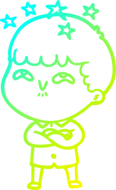 Bir çizgi film karakteri, bir insan tarafından çizilmiş soğuk gradyan çizimi.