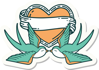 Geleneksel kırlangıç stili dövme çıkartması ve bir insan tarafından çizilmiş sancaklı bir kalp.