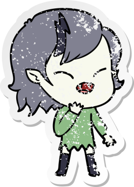 Bir insan tarafından çizilmiş gülen vampir kız çizgi filminin sıkıntılı çıkartması.