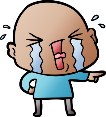 Bir insan tarafından çizilmiş ağlayan kel bir adam.