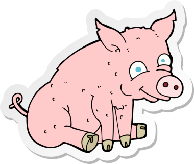 Bir insan tarafından çizilmiş mutlu domuz çıkartması.