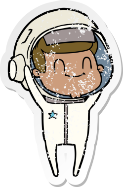 Bir insan tarafından çizilmiş mutlu bir astronotun sıkıntılı çıkartması.