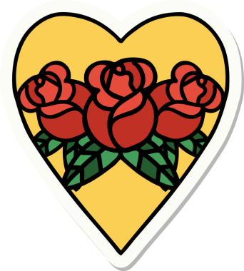 Geleneksel kalp stili dövme çıkartması ve bir insan tarafından çizilmiş çiçekler.