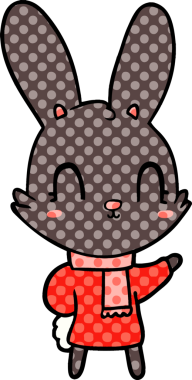 Bir insan tarafından çizilmiş giysili şirin bir tavşan.