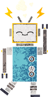 Bir insan tarafından çizilmiş bir robotun retro çizim tarzı karikatürü