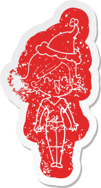 Bir insan tarafından çizilmiş Noel Baba şapkası giyen mutlu bir kadının garip bir karikatürü.