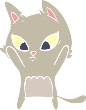 Bir insan tarafından çizilmiş düz renkli çizgi film kedisi.