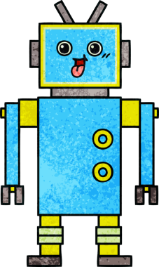 Bir insan tarafından çizilmiş bir robotun retro grunge dokusu